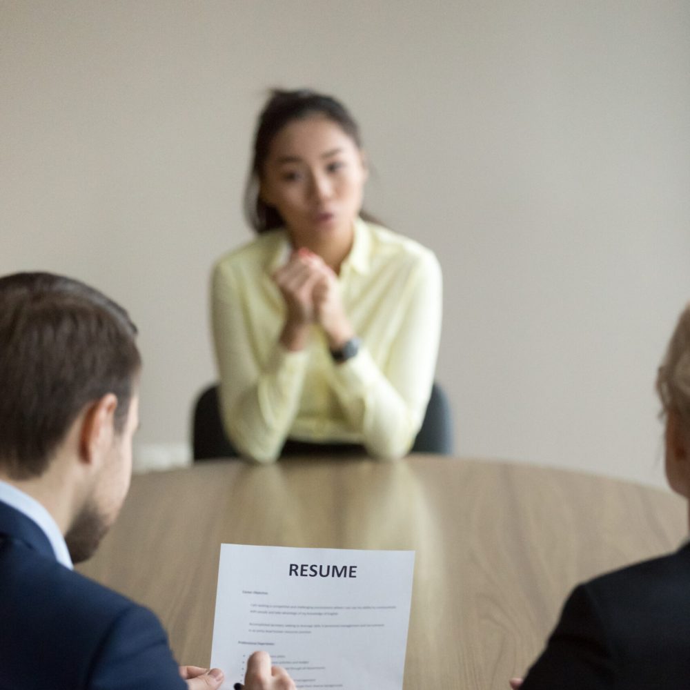 Businesswoman,And,Businessman,Hr,Managers,Interviewing,Asian,Woman,Candidate.,Boss